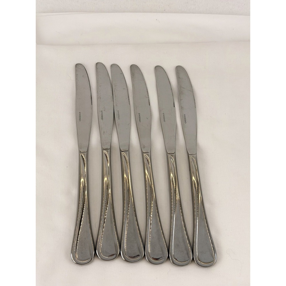 6 Oneida Flight Reliance Stainless Steel Dinner Knives Flatware Set